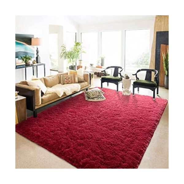 Chicrug Alfombras de área esponjosas de color rojo vino_1