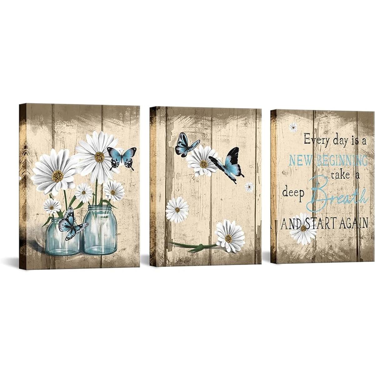 FuShvre 3 piezas rústicas flor lienzo pintura margarita y