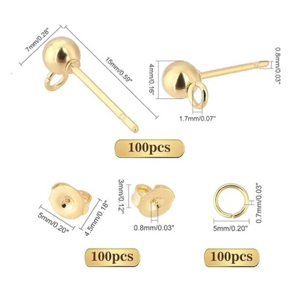 PH PandaHall 300 aretes de bola de oro de 18 quilates 100_4