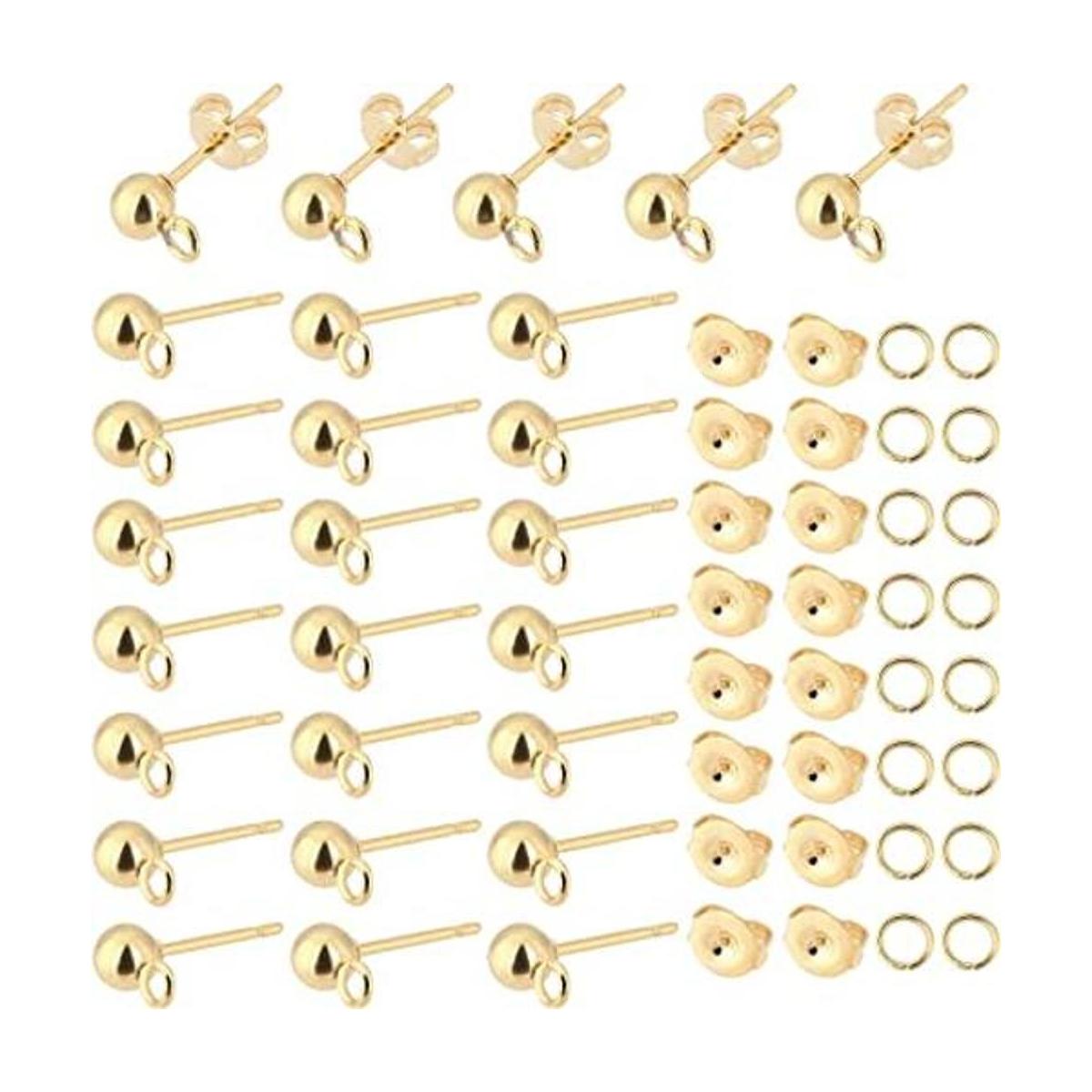 PH PandaHall 300 aretes de bola de oro de 18 quilates 100
