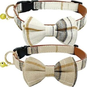 KUDES Collar de perro a cuadros con lazo paquete de 2