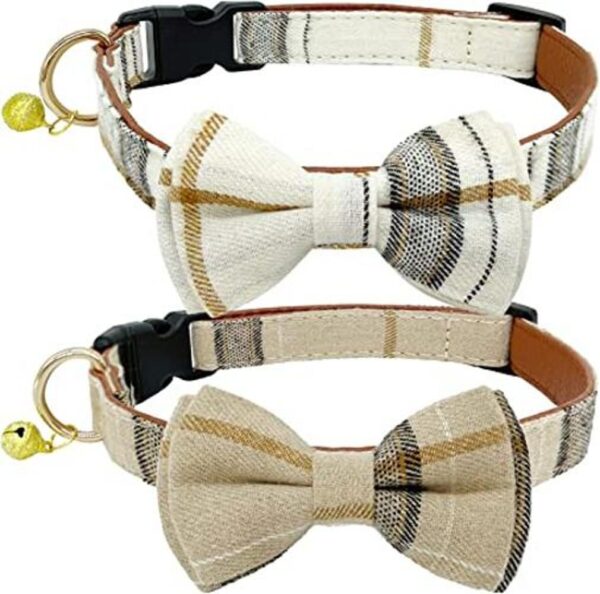 KUDES Collar de perro a cuadros con lazo paquete de 2
