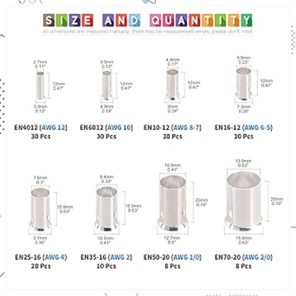Glarks Kit de 166 piezas de 8 tamaños AWG 12 10 8 6 4_2