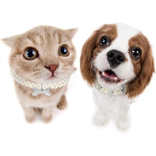 Hicarer Juego de 2 collares de perlas para perro y collar