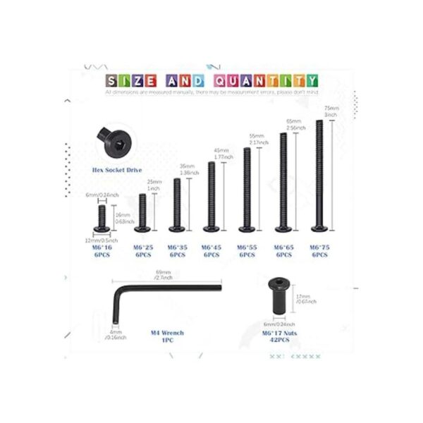 Glarks Juego de 85 tornillos de tapa hexagonales negros