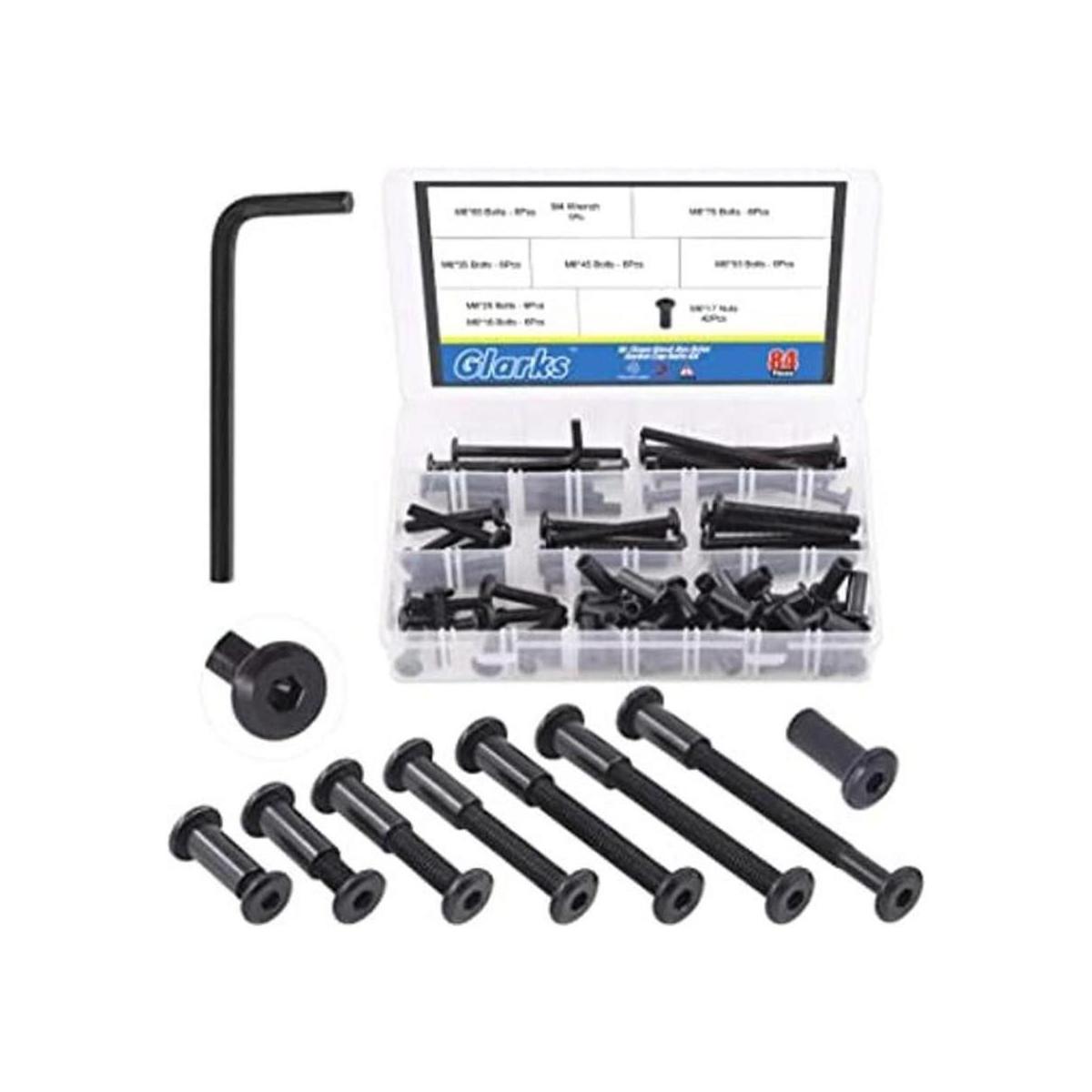 Glarks Juego de 85 tornillos de tapa hexagonales negros