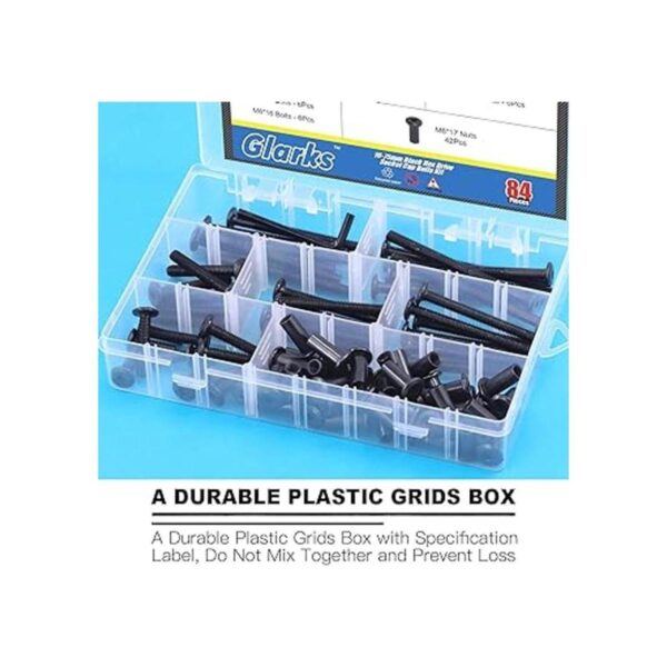 Glarks Juego de 85 tornillos de tapa hexagonales negros