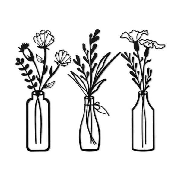 Hotop 3 piezas de florero de metal flores de pared_1