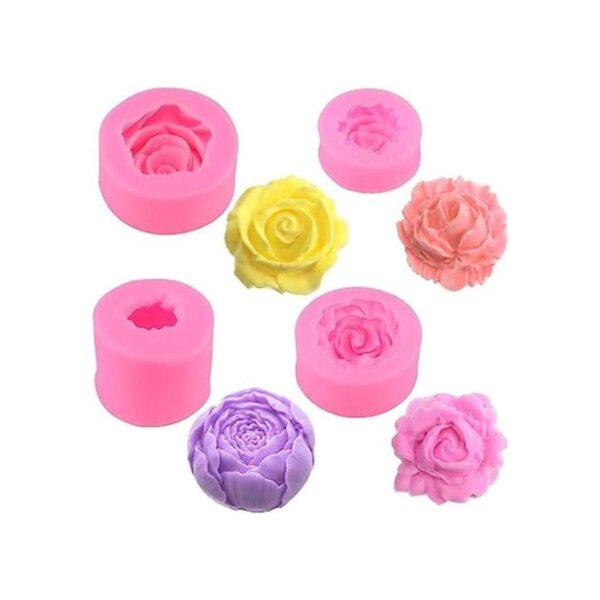 Molde de silicona de 4 piezas en 3D con flor de rosa