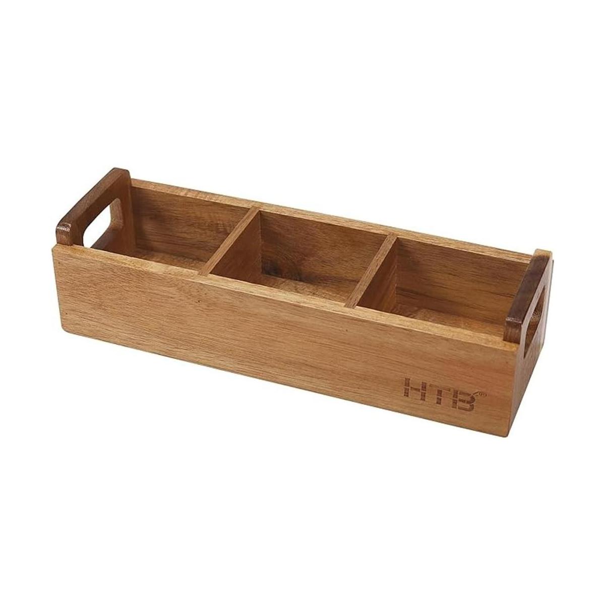 HTB Caja pequeña de té de madera de 3 compartimentos para