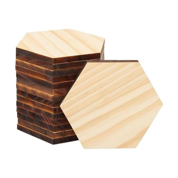 Paquete de 15 recortes hexagonales de madera sin terminar