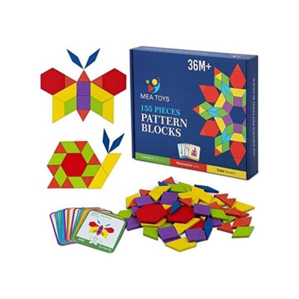 MEA TOYS 155 bloques de patrón de madera con 24 tarjetas_1