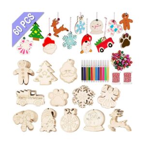 GUDELAK 60 adornos de madera de Navidad sin terminar con_1