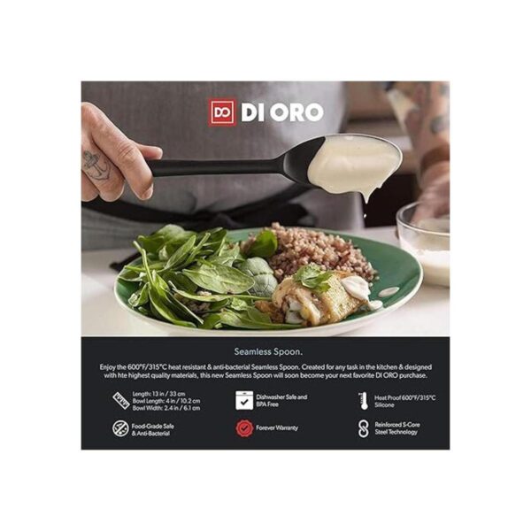 DI ORO Cooking Spoon Solid Silicone Spoon 600F High Heat_4