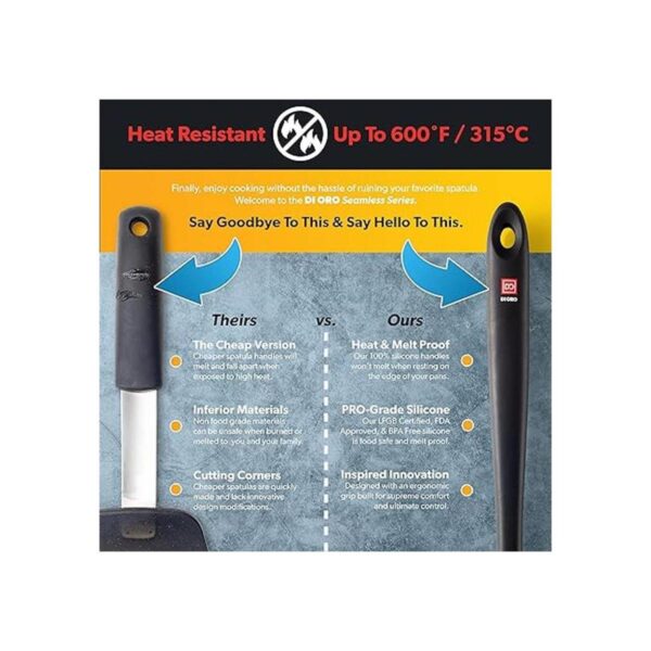 DI ORO Cooking Spoon Solid Silicone Spoon 600F High Heat_3