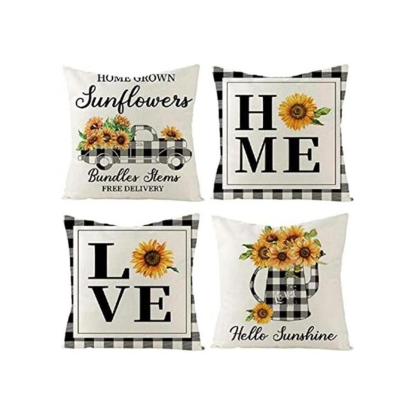 Juego de 4 fundas de almohada de girasol de 18 x 18