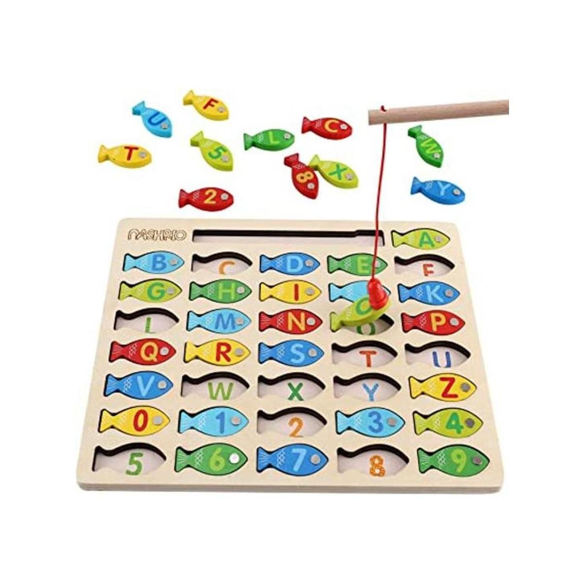 Juguete magnético de madera de pesca para niños pequeños