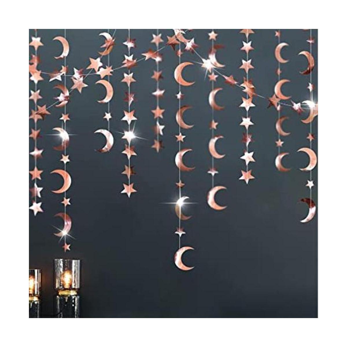Guirnalda de luna de estrella y luna de oro rosa