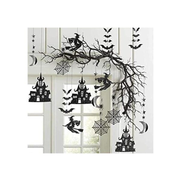 Decoraciones de fiesta de Halloween negras con purpurina_1