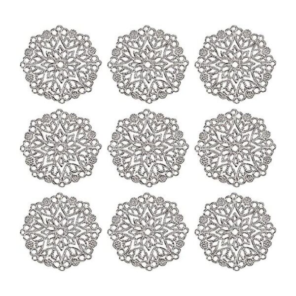 Pandahall 100Pcs 35.5x0.7mm Round Iron Flower Filigree