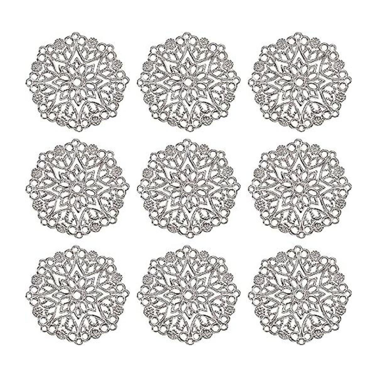Pandahall 100Pcs 35.5x0.7mm Round Iron Flower Filigree