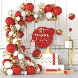 Kit de guirnalda de globos rojos y dorados paquete de 100_1