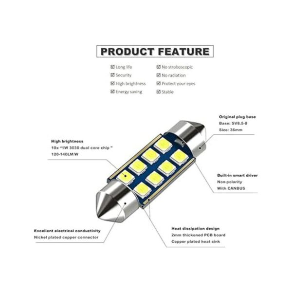 DODOFUN Focos LED para interior de coche 6000 K para_3