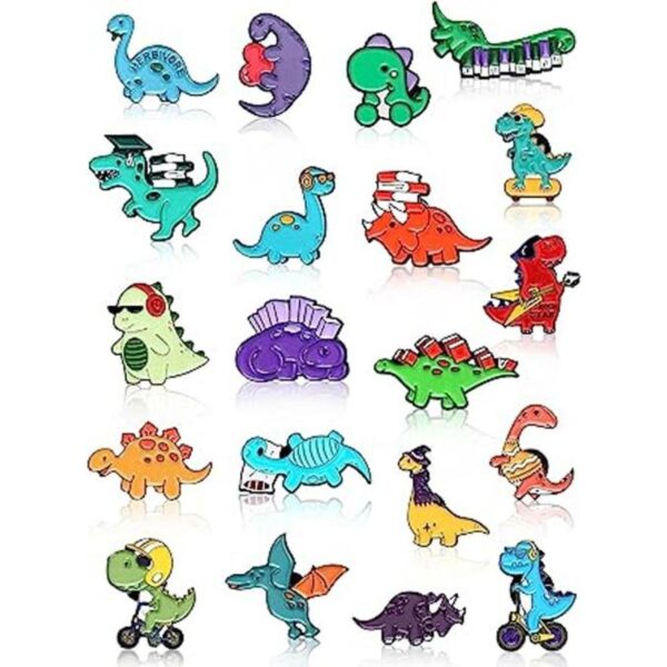 Juego de 20 broches de esmalte con diseño de dinosaurio