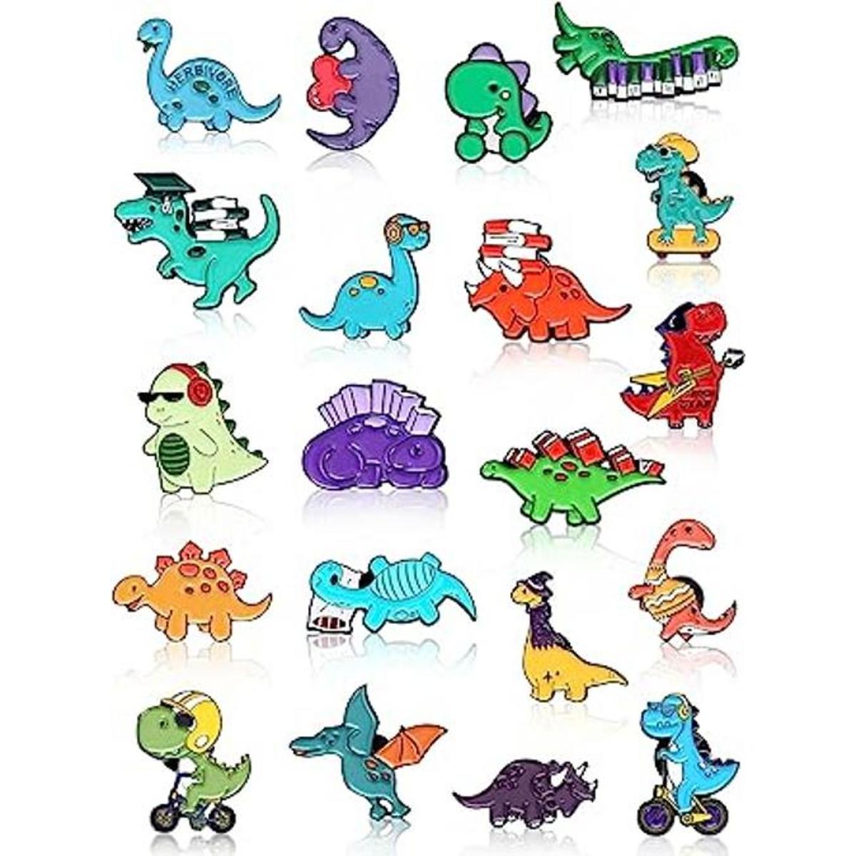 Juego de 20 broches de esmalte con diseño de dinosaurio