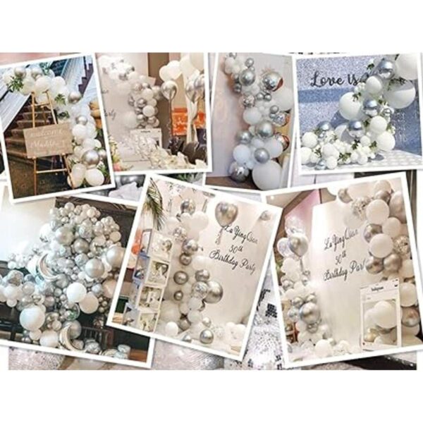 Kit de arco de guirnalda de globos blancos y plateados de_4