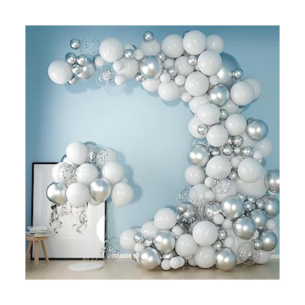 Kit de arco de guirnalda de globos blancos y plateados de