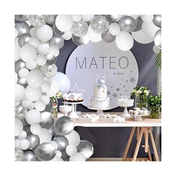 Kit de arco de guirnalda de globos blancos y plateados de_2
