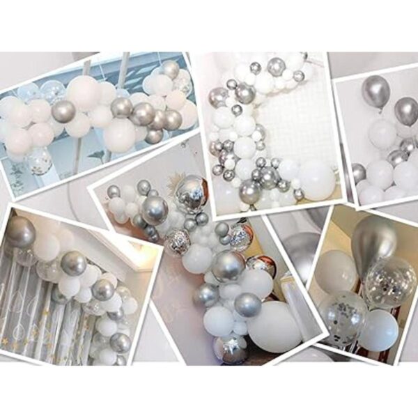 Kit de arco de guirnalda de globos blancos y plateados de_5
