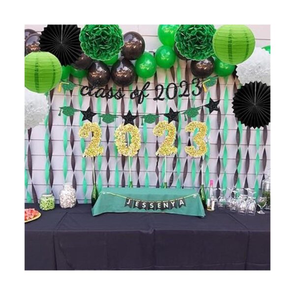 Decoración de fiesta de graduación verde clase de 2023_5