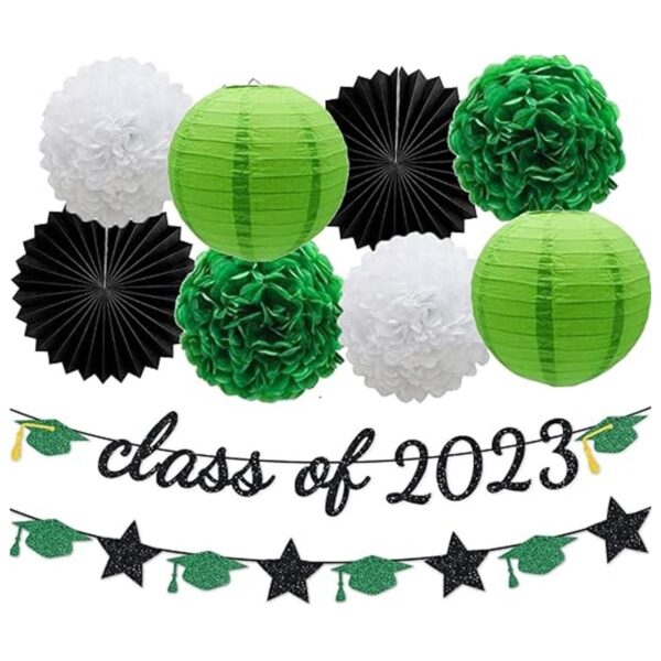 Decoración de fiesta de graduación verde clase de 2023_1