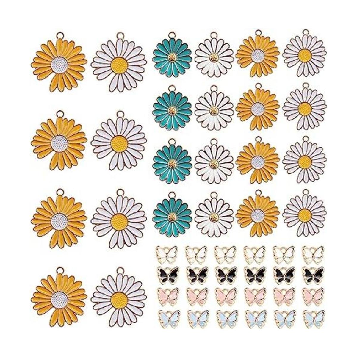 48pcs mariposa margarita flor esmalte mezclado colgantes