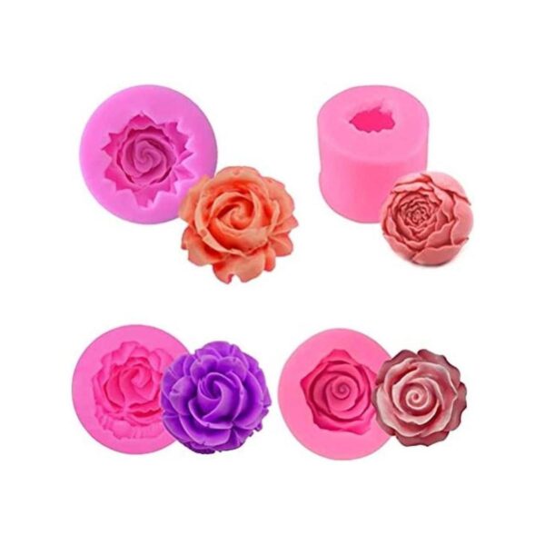 MEMOVAN Molde de jabón de silicona de flores 3D 4 piezas_1