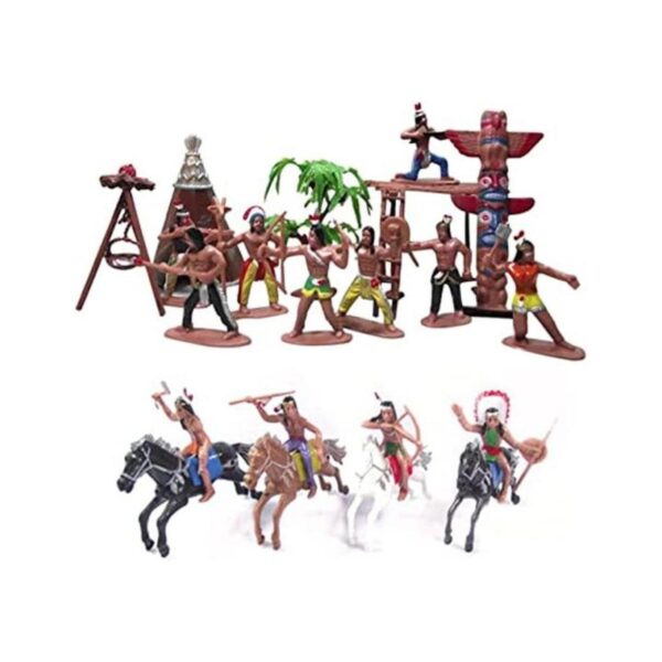 Juego de 21 figuras indias de plástico figuras de nativos_1