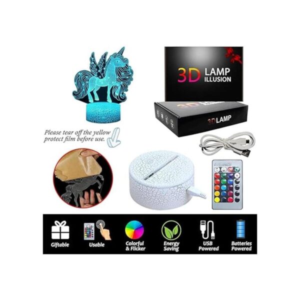 Luz nocturna de unicornio 3D lámpara de ilusión LED con_5