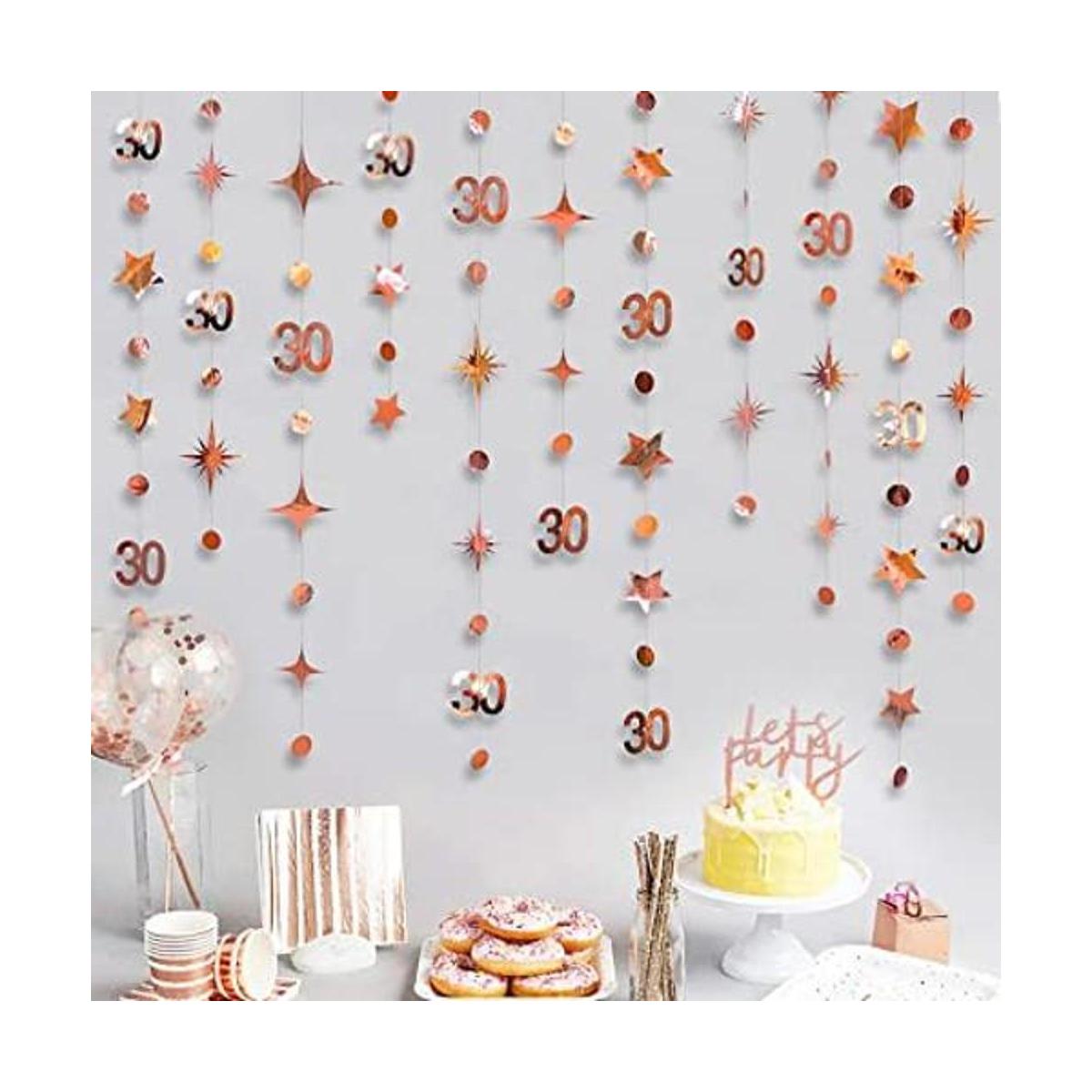 Decoraciones de cumpleaños número 30 de color oro rosa con
