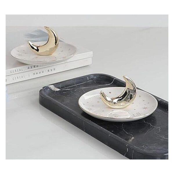 ChezMax Bandeja de cerámica para joyas con diseño de luna_3