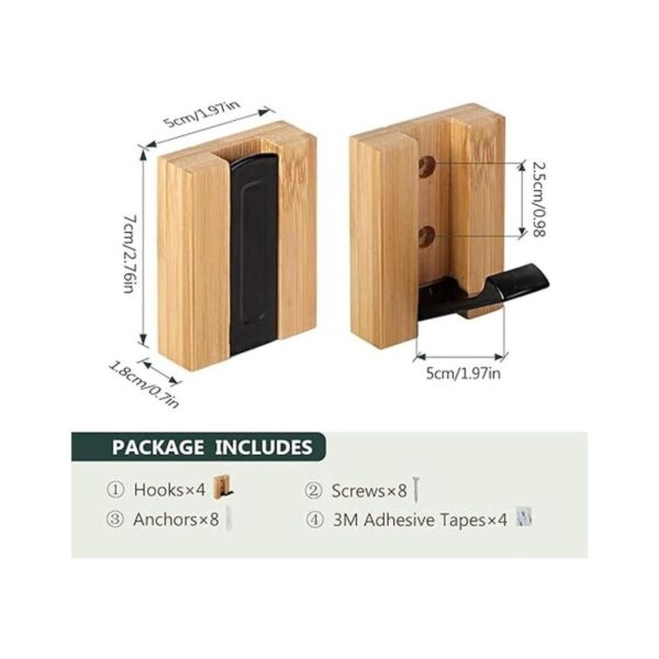 JSVER Ganchos de pared de madera 4 ganchos de pared para
