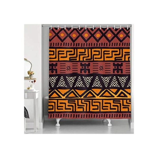 Cortina de ducha de tela de barro africana diseño tribal_1