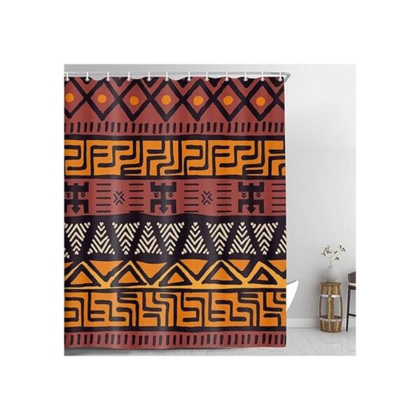 Cortina de ducha de tela de barro africana diseño tribal_2
