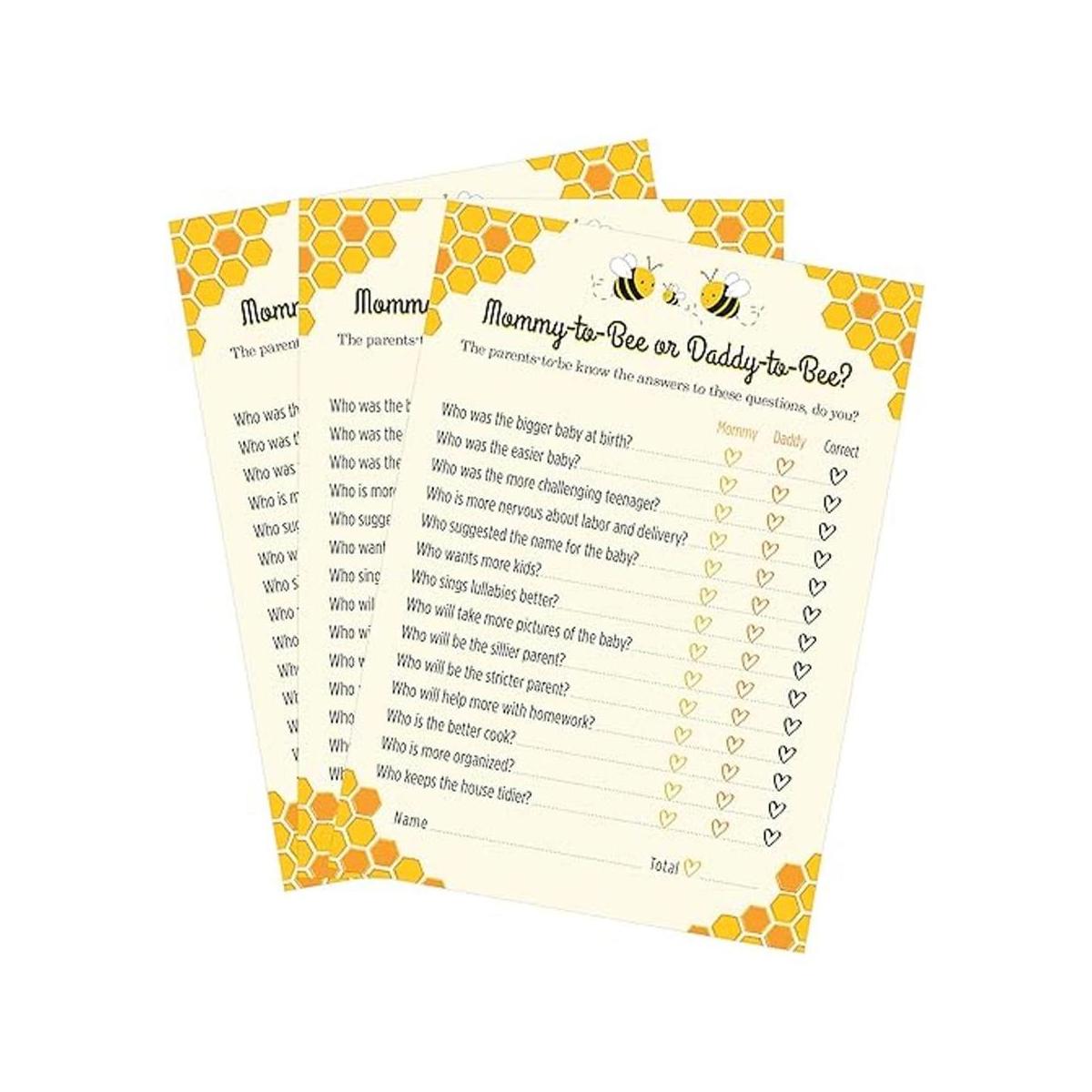 Juego de baby shower de mamá a abeja o papá a abeja 24