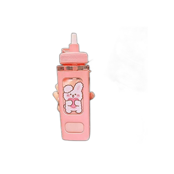 Kawaii Botella de agua con pajita deportiva de plástico