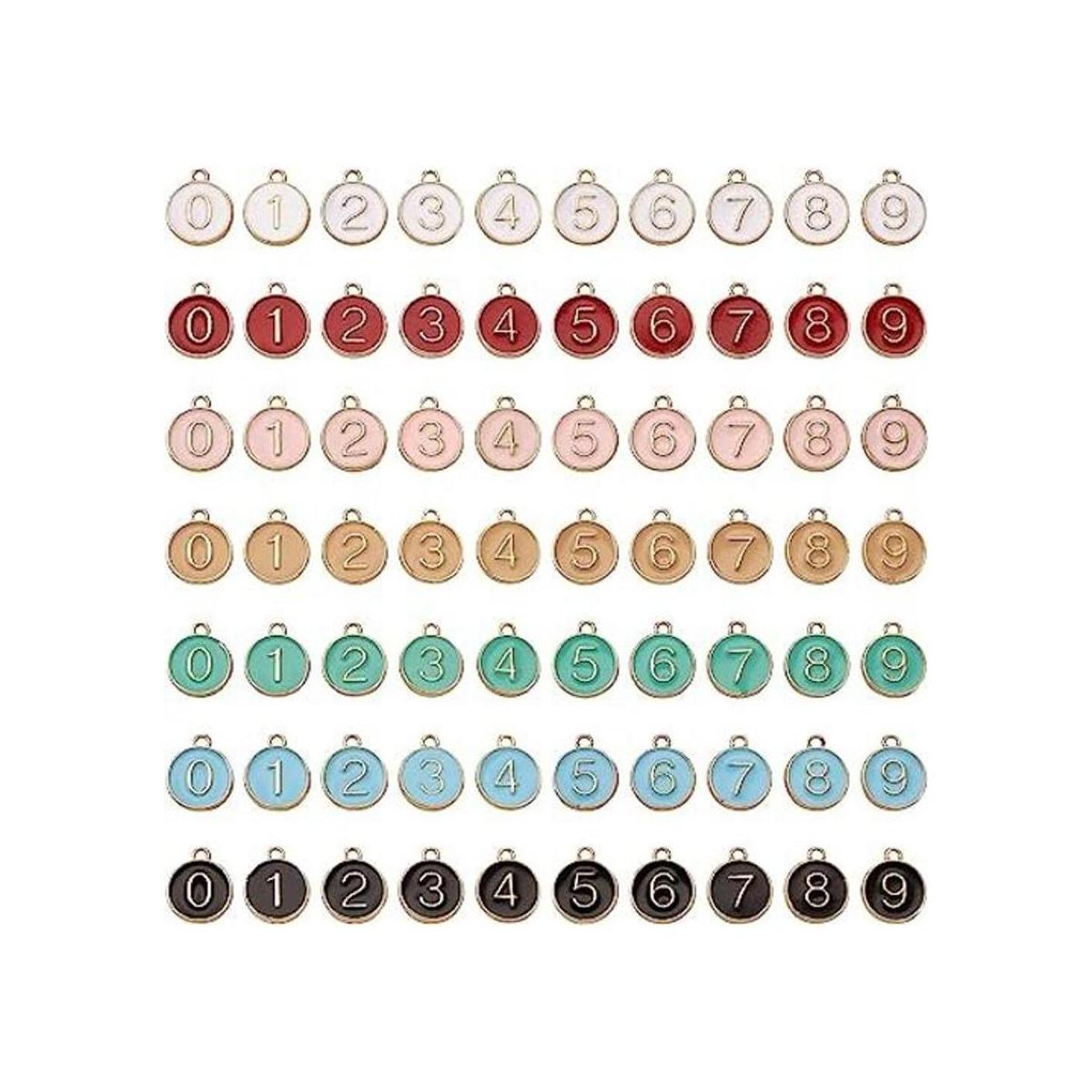 FASHEWELRY 70pcs aleación esmalte número encantos 7