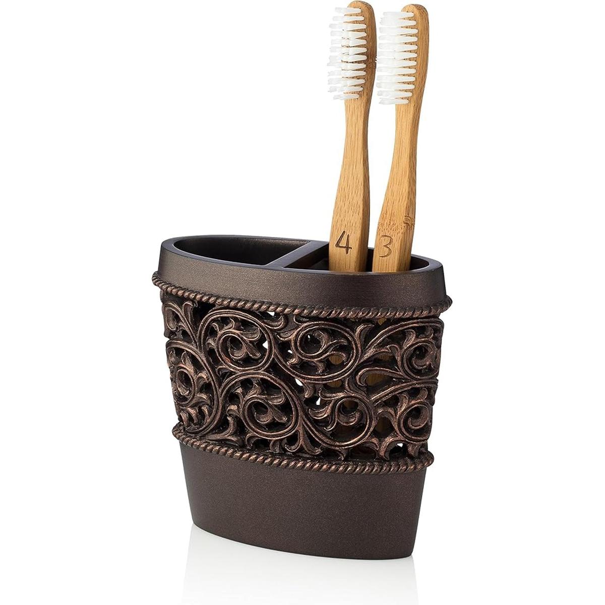 Essentra Home Soporte de bronce para cepillos de dientes