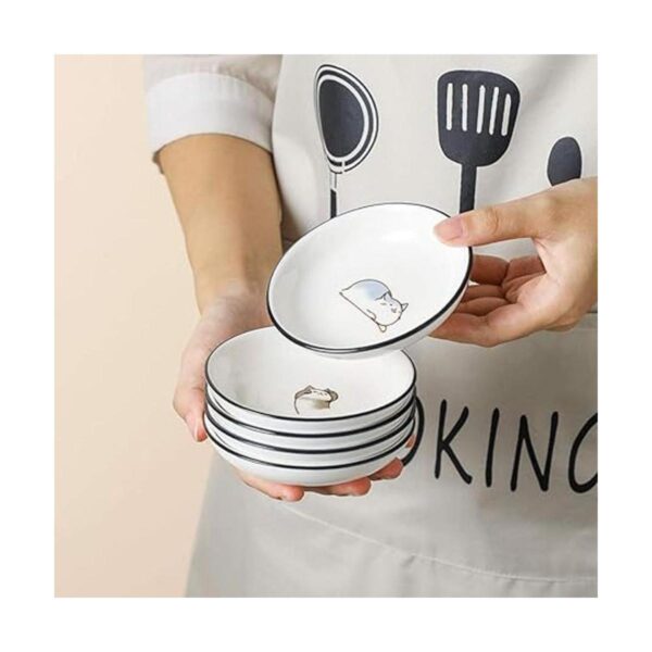 FUYU 6pcs Lindo Gato Multiusos Cerámica Salsa Plato