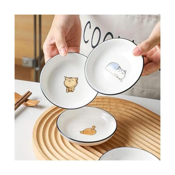 FUYU 6pcs Lindo Gato Multiusos Cerámica Salsa Plato